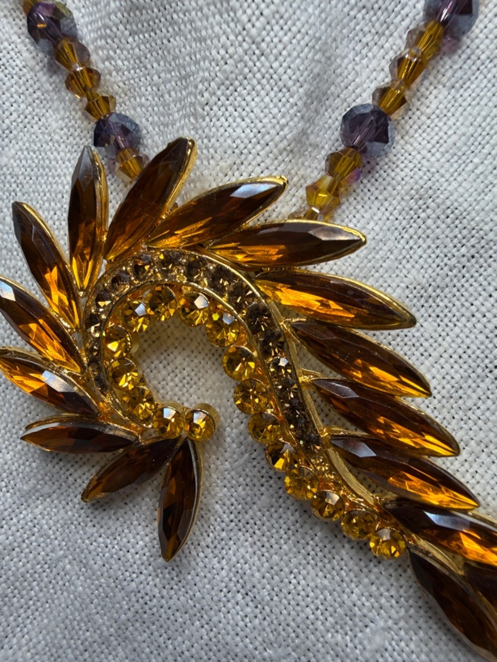 Gold Amber Crystal Statement Necklace & Earrings - Picture 2 of 6
